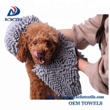 40x70cm dog chenille bath towel microfiber long hair pet towel with hand pocket